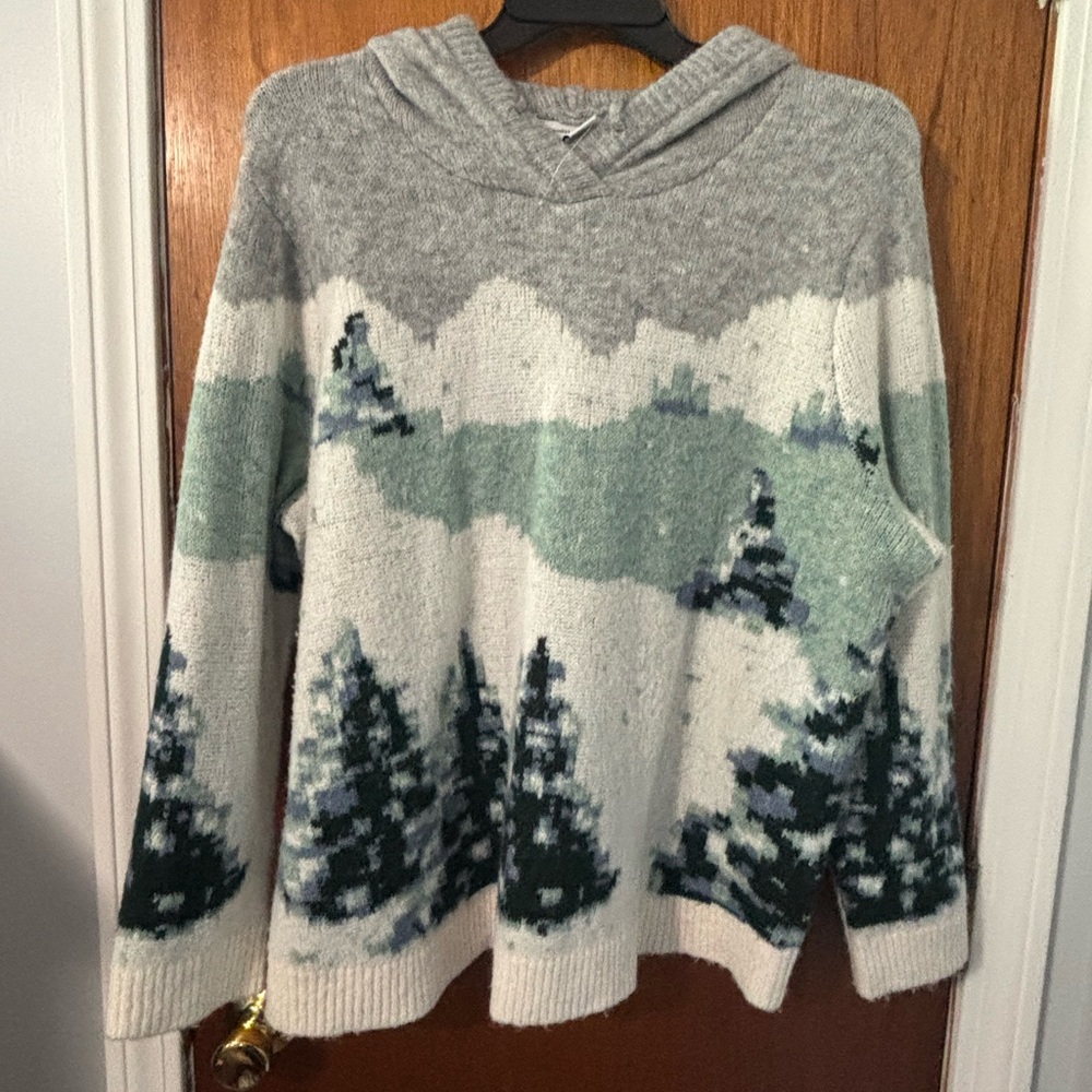 cupcakes & cashmere Gray and Green Patterned Sweater